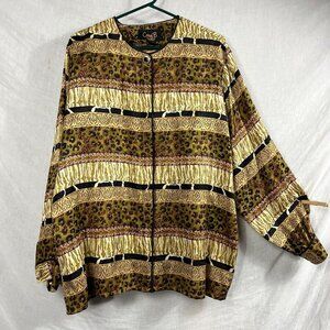 Corey B 100% Silk Animal Mixed Print Blouse Womens 1x Plus Size Safari Office